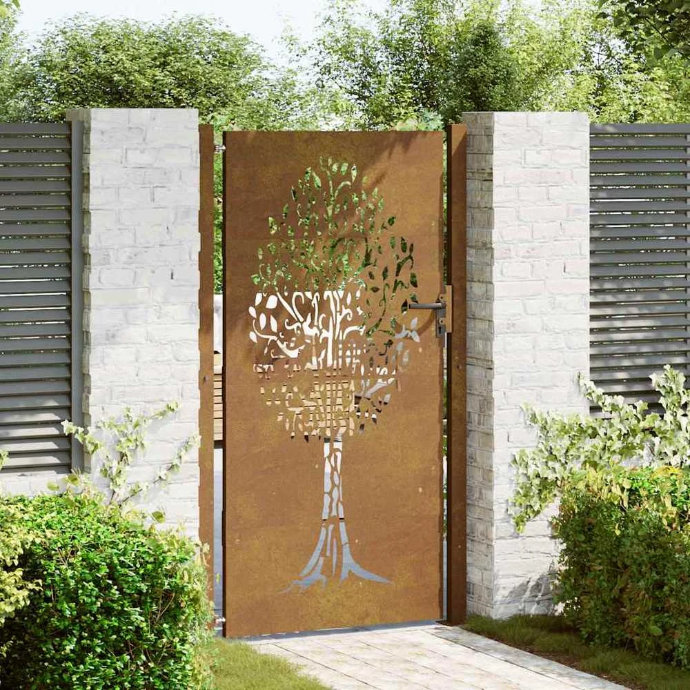 Sodo vartai, 105x180cm, corten plienas, medžio dizaino