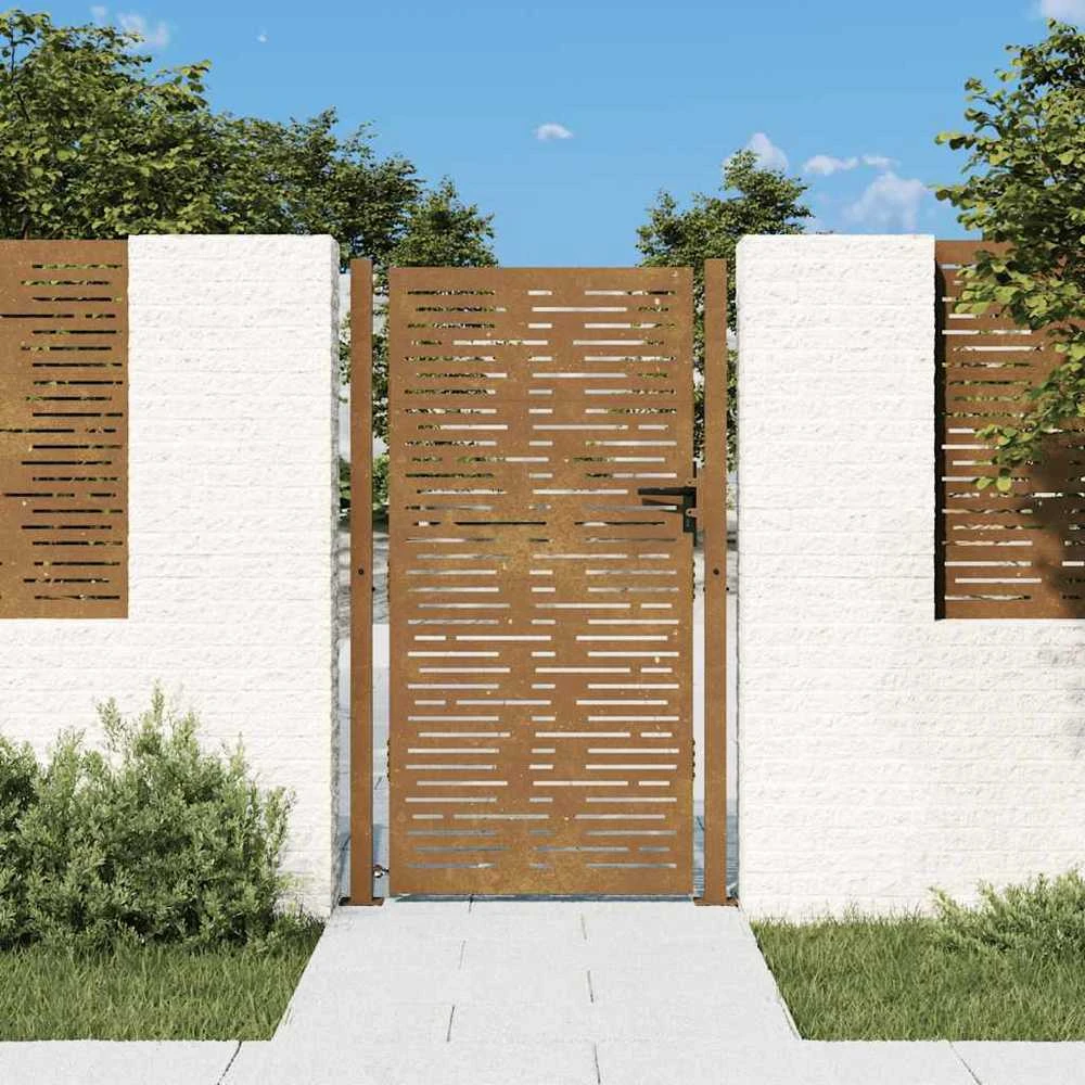 Sodo vartai, 105x205cm, corten plienas, kvadratų dizaino