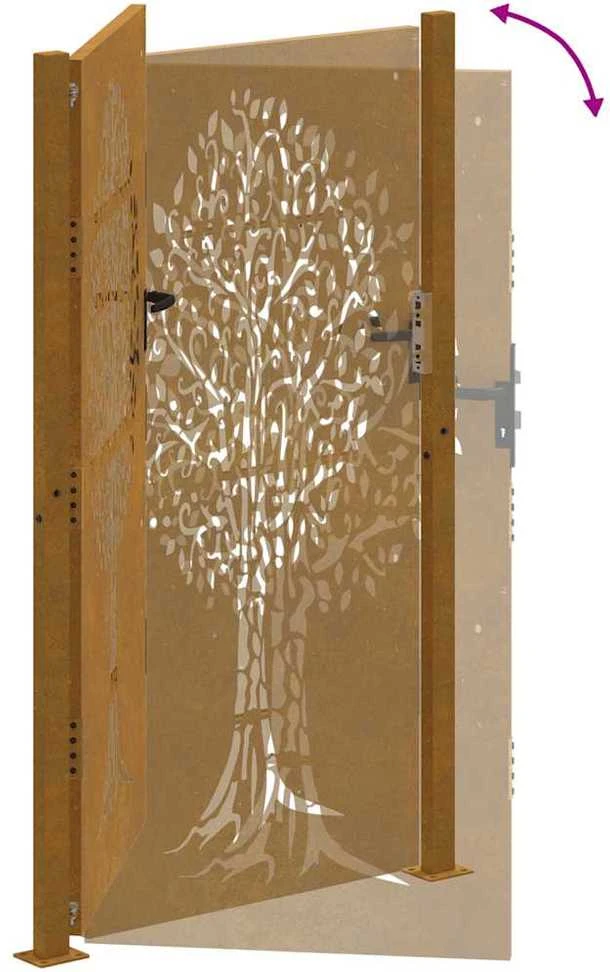 Sodo vartai, 105x205cm, corten plienas, medžio dizaino