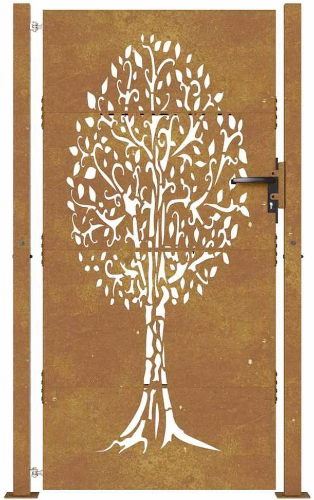 Sodo vartai, 105x205cm, corten plienas, medžio dizaino