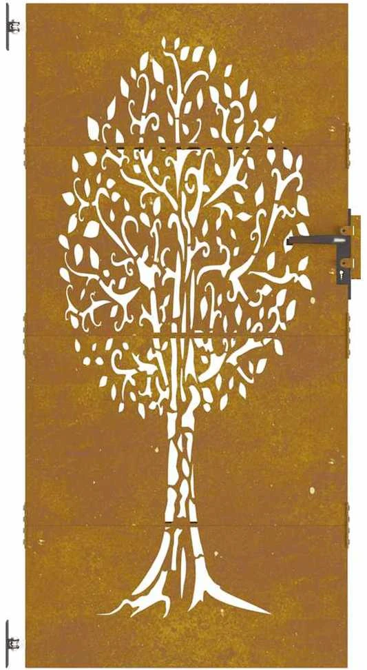 Sodo vartai, 85x175cm, corten plienas, medžio dizaino