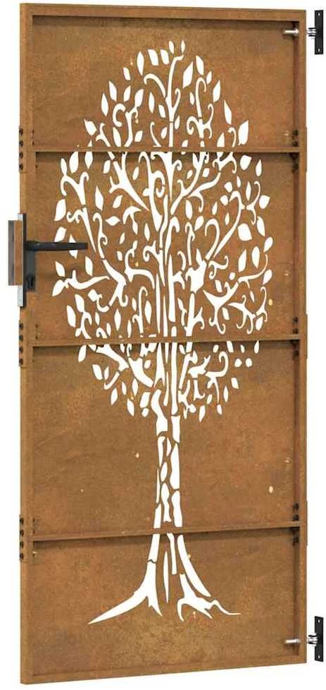 Sodo vartai, 85x175cm, corten plienas, medžio dizaino