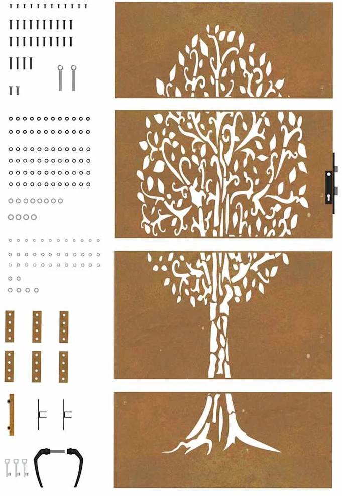 Sodo vartai, 85x175cm, corten plienas, medžio dizaino