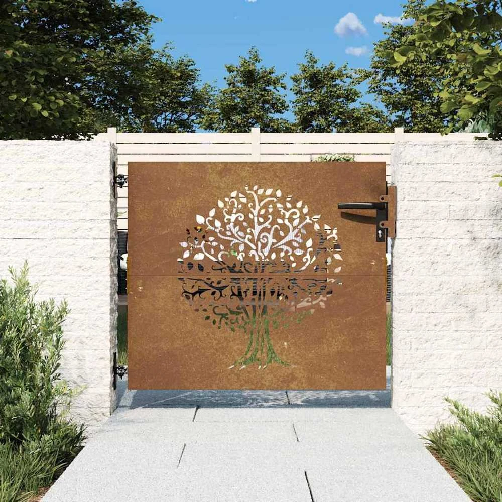 Sodo vartai, 85x75 cm, Corten plienas, medžio raštas