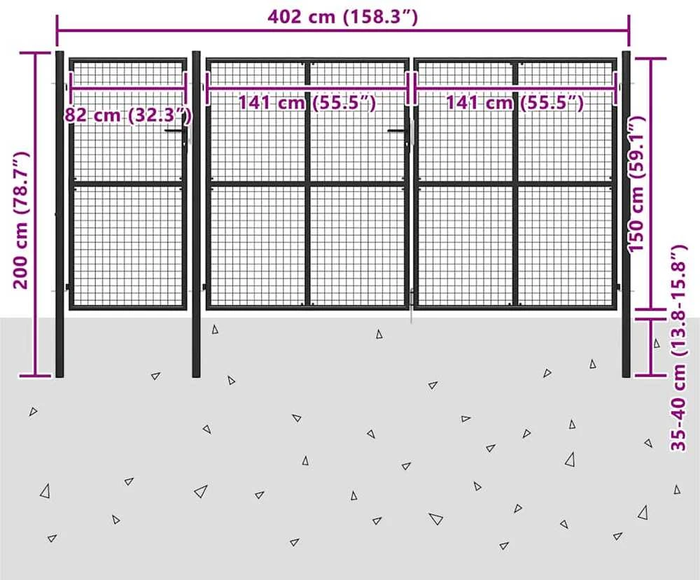 Sodo vartai, antracito spalvos, 400x150cm, plienas