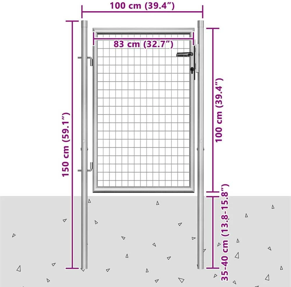 Sodo vartai, sidabrinės sp., 105x150cm, galvanizuotas plienas