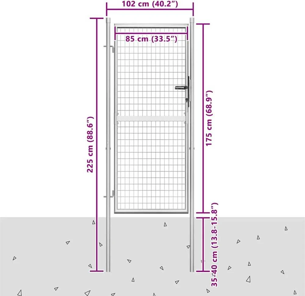 Sodo vartai, sidabrinės sp., 105x225cm, galvanizuotas plienas
