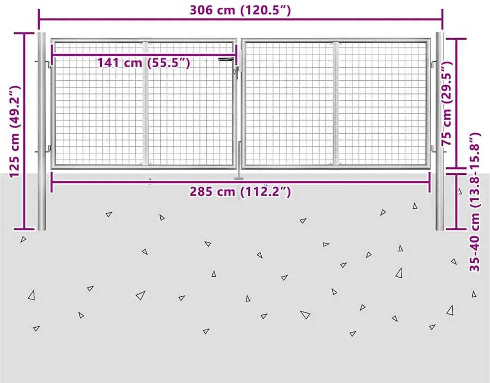Sodo vartai, sidabrinės sp., 306x125cm, galvanizuotas plienas