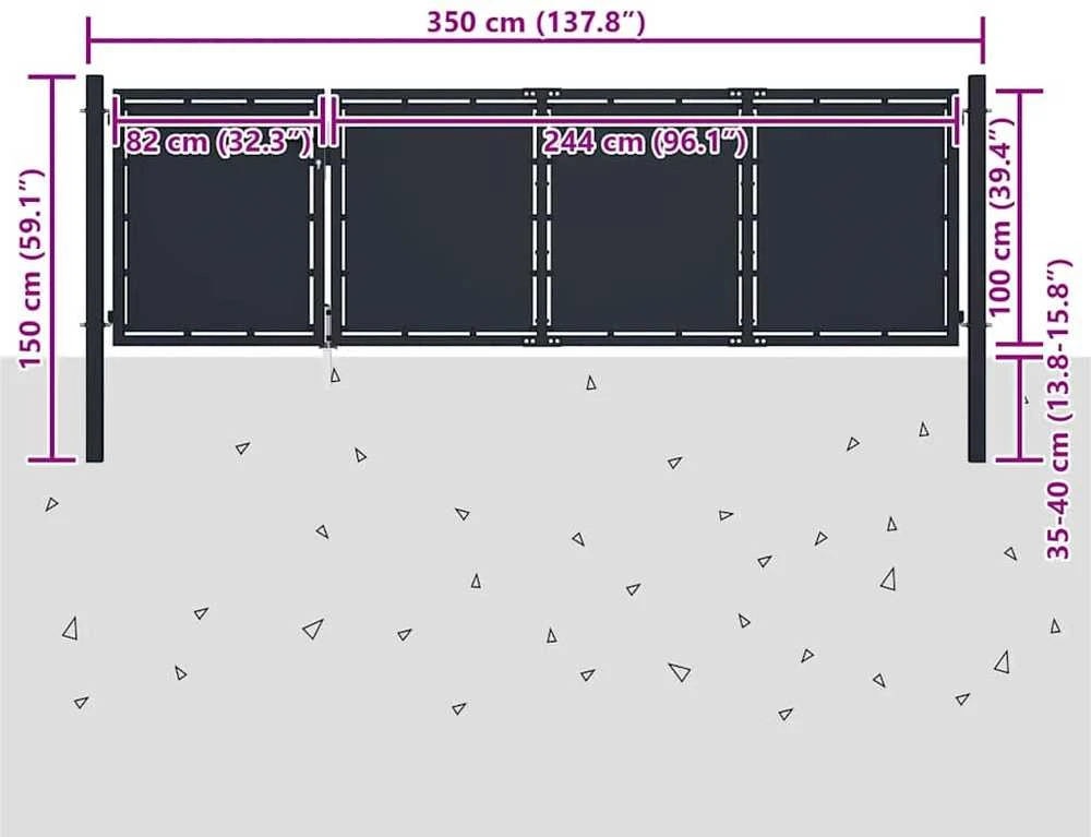 Sodo vartai, antracito spalvos, 350x100cm, plienas