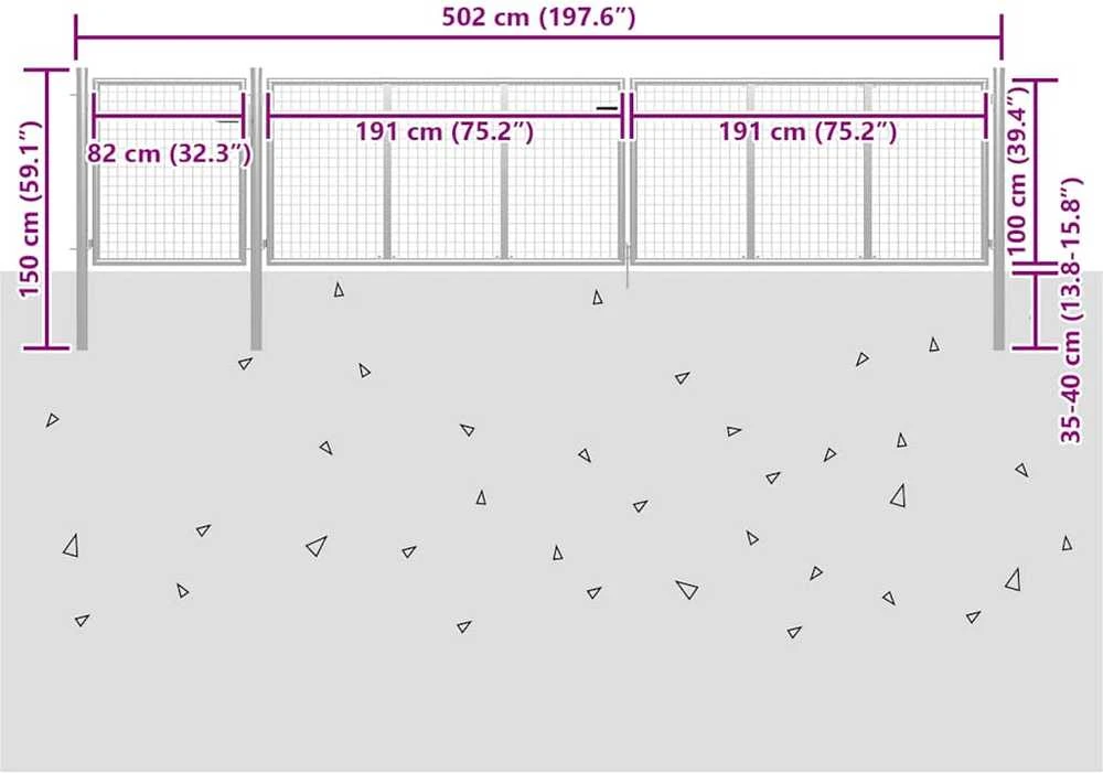 Sodo vartai, sidabrinės spalvos, 500x100cm, plienas