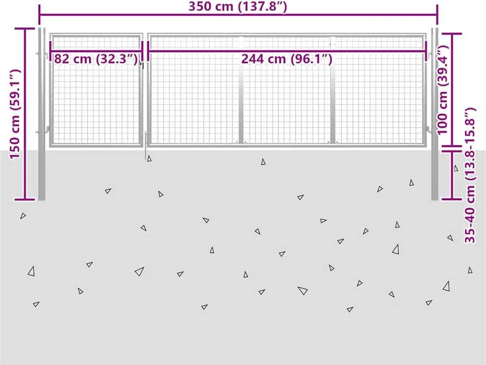 Sodo vartai, sidabrinės spalvos, 350x100cm, plienas