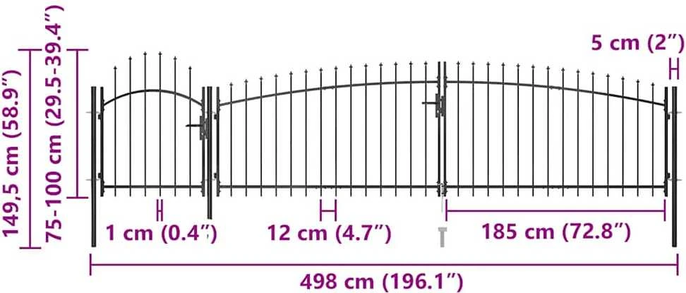 Sodo vartai su iečių viršugaliais, juodos spalvos, 5x1,5m