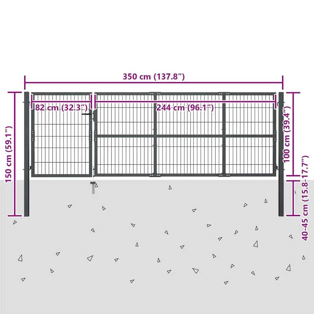 Sodo vartai su stulpais, antracito sp., 350x100 cm, plienas