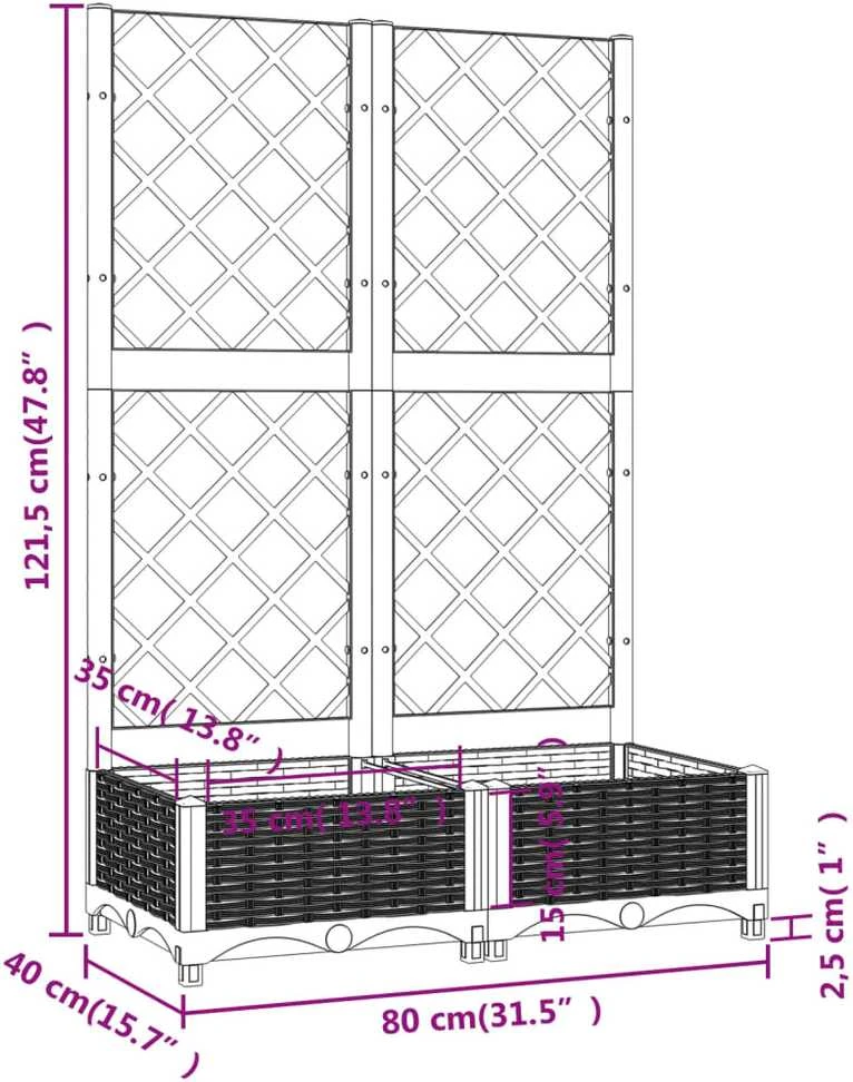 Sodo lovelis su treliažu, juodos spalvos, 80x40x121,5cm, PP