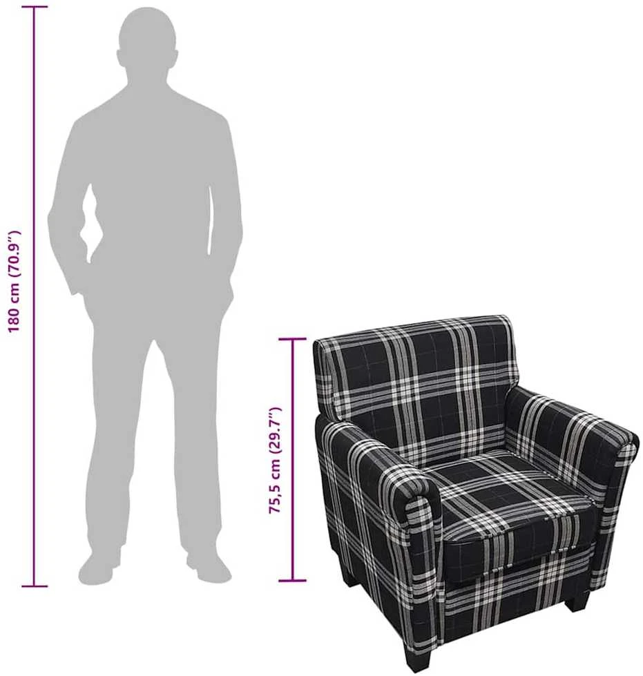 Fotelis Sofa-kėdė su pagalve, juodos spalvos, audinys