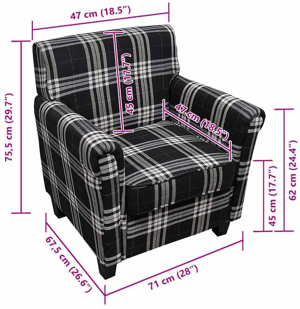 Fotelis Sofa-kėdė su pagalve, juodos spalvos, audinys
