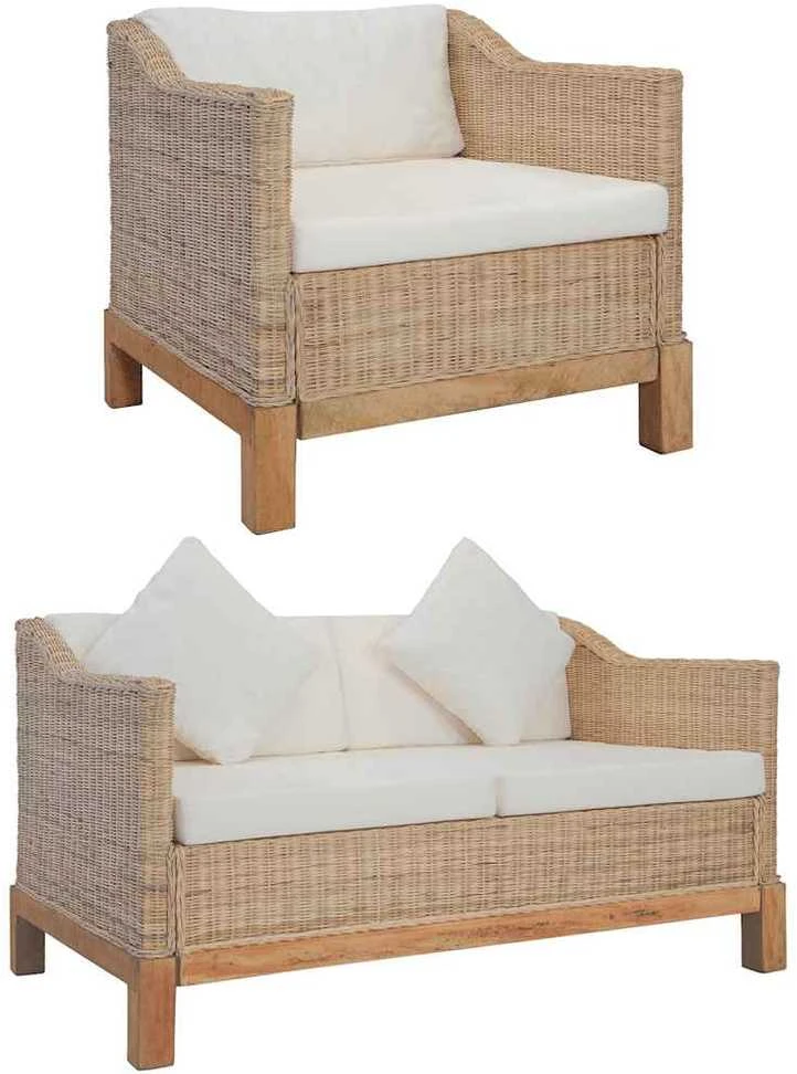 Sofa Sofų komplektas su pagalvėlėmis, 3 d., natūralus ratanas