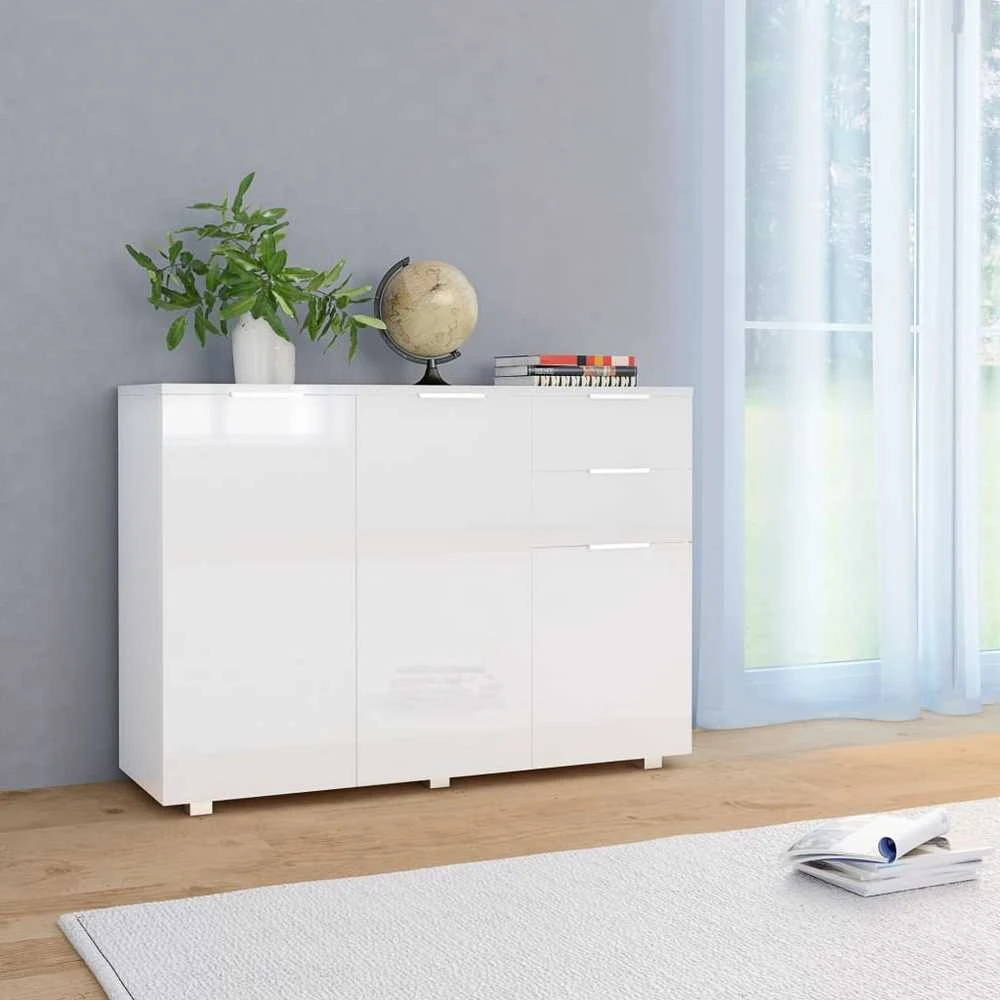 Šoninė spintelė, baltos spalvos, 107x35x80,5cm, labai blizgi