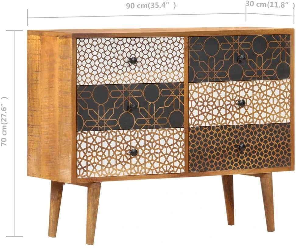 Šoninė spintelė su raštais, 90x30x70cm, mango medienos masyvas
