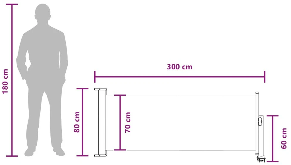 Šoninis tentas 80 x 300 cm 100% poliesteris, geležis, plienas