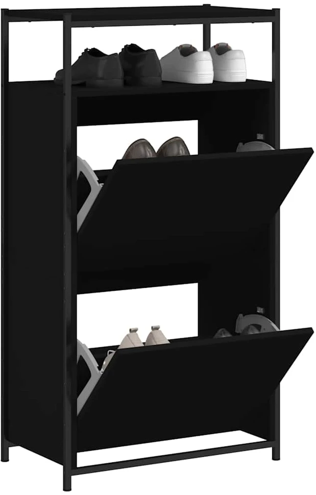 Spintelė batams, juodos spalvos, 60x34x112cm, apdirbta mediena