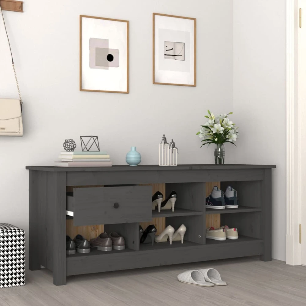 Spintelė batams, pilka, 110x38x45,5cm, pušies medienos masyvas