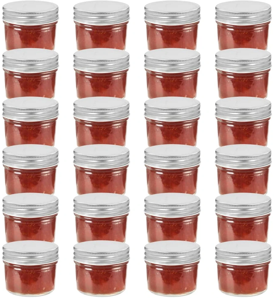 Stikl. stiklainiai uog. su sidabriniais dangt., 24vnt., 110ml