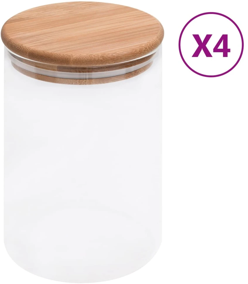 Stikliniai indai su kamštiniais dangteliais, 4vnt., 800ml
