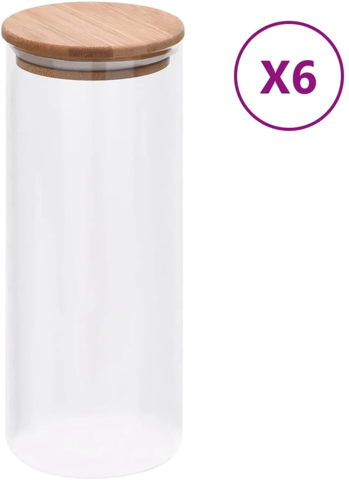 Stikliniai indai su kamštiniais dangteliais, 6vnt., 1000ml