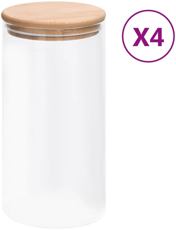 Stikliniai indai su kamštiniais dangteliais, 4vnt., 1200ml