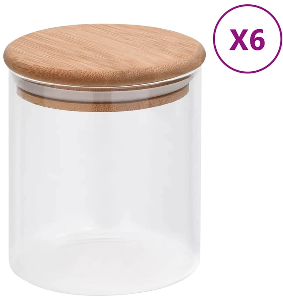 Stikliniai indai su kamštiniais dangteliais, 6vnt., 600ml