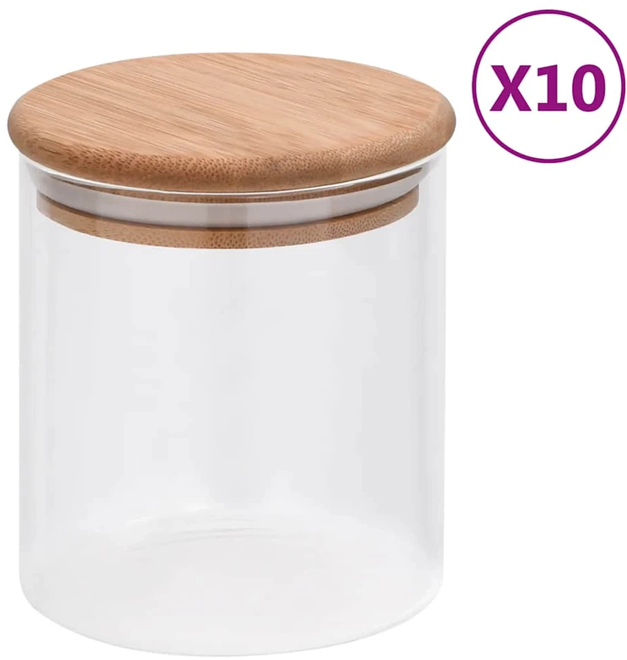 Stikliniai indai su kamštiniais dangteliais, 10vnt., 600ml