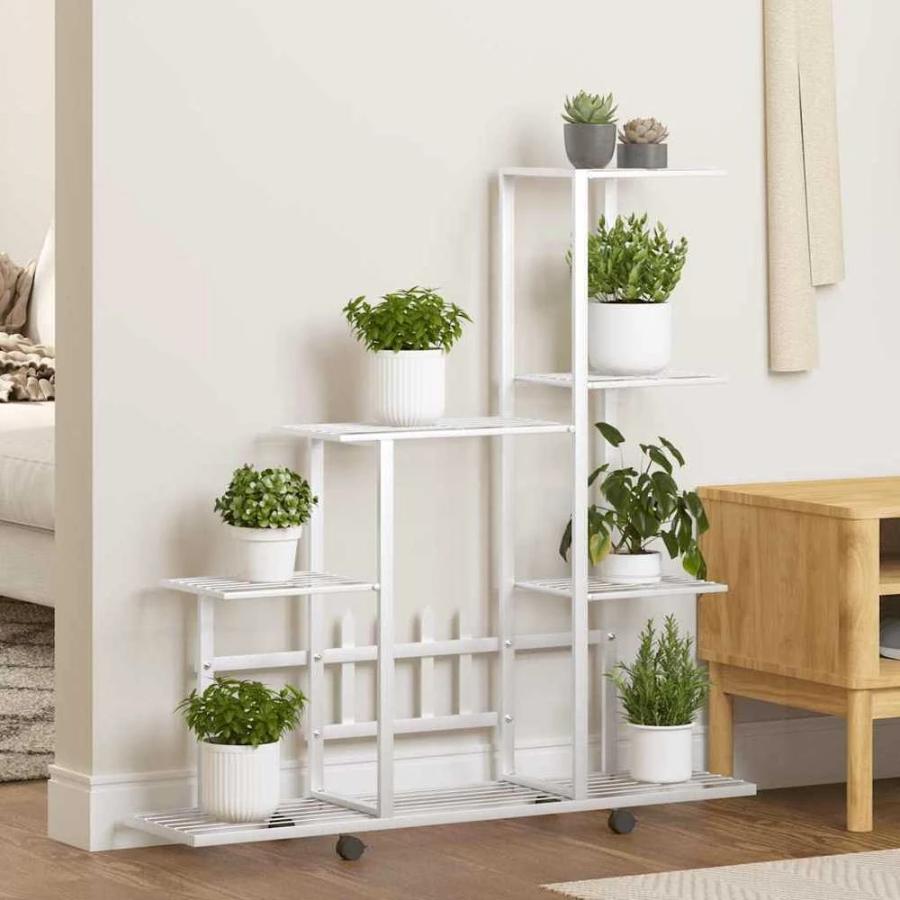 Stovas augalams su ratukais, baltas, 94,5x25x92,5cm, metalas