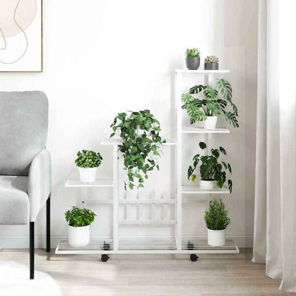 Stovas augalams su ratukais, baltas, 94,5x25x92,5cm, metalas