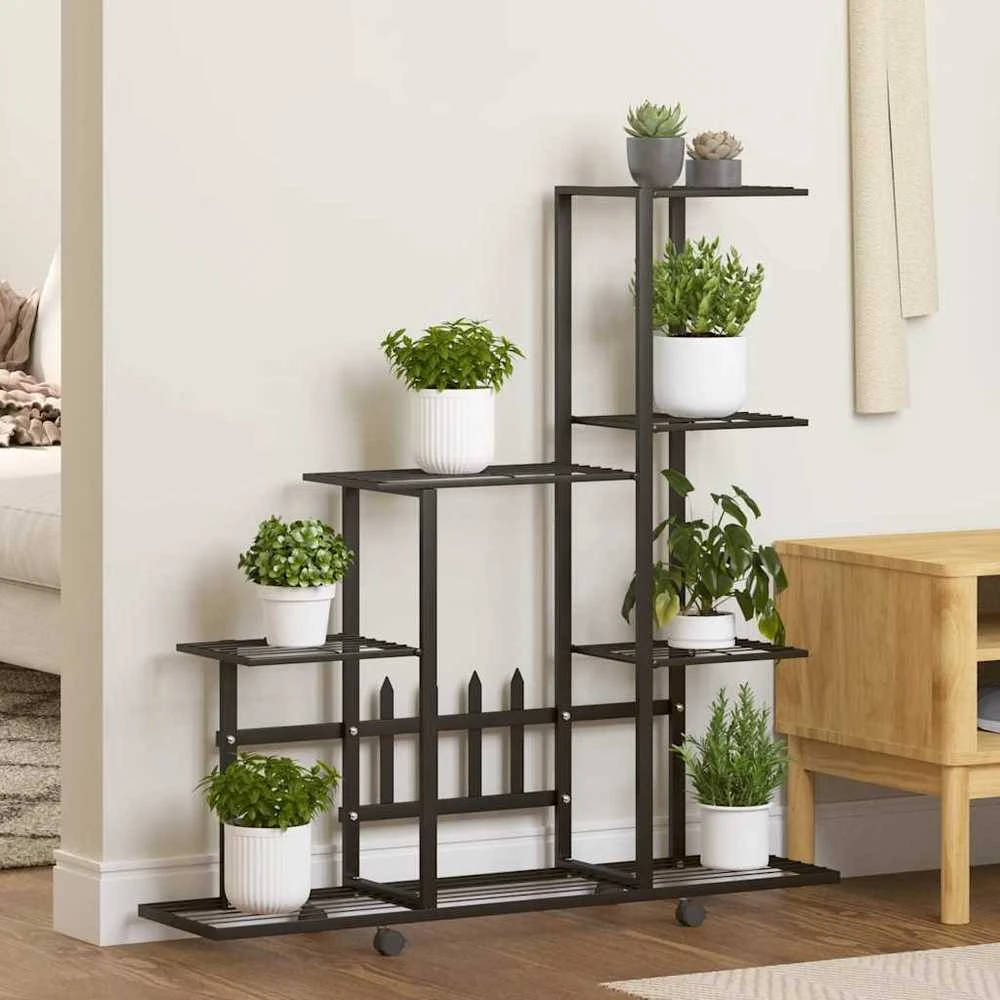 Stovas augalams su ratukais, juodas, 94,5x25x92,5cm, metalas