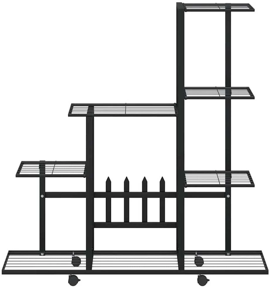 Stovas augalams su ratukais, juodas, 94,5x25x92,5cm, metalas