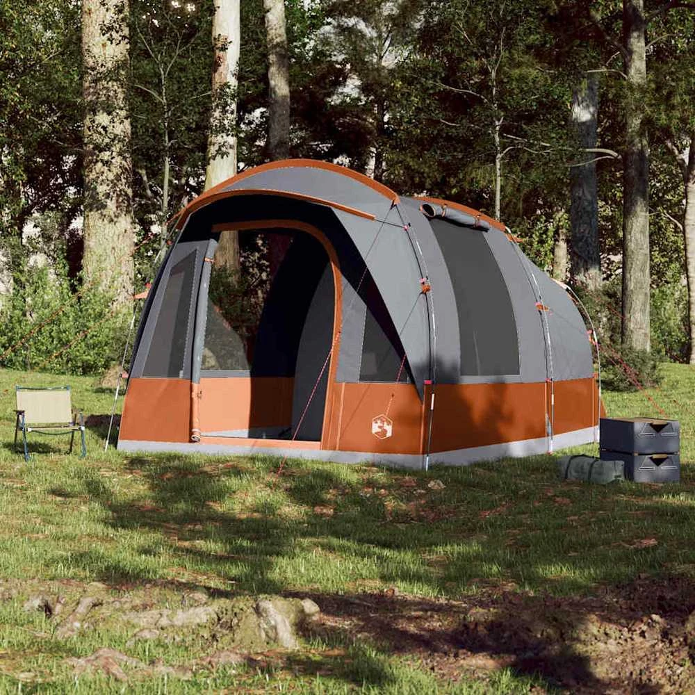 Stovyklavimo palapinė, pilka ir oranžinė, trivietė, tunelinė