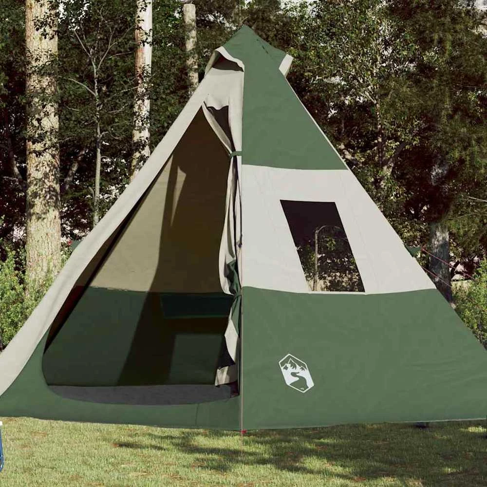 Stovyklavimo palapinė, žalia, septynvietė, tipi dizaino