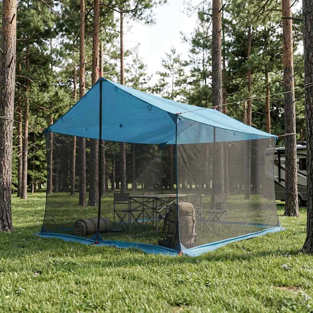 Stovyklinė plėvelė su tinkleliu 340 x 260 x 220 cm Mėlyna
