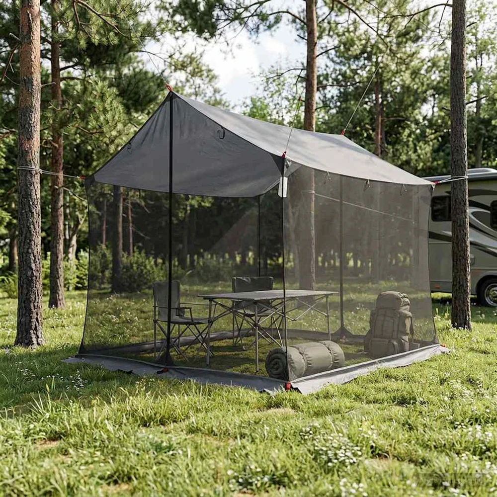 Stovyklinė plėvelė su tinkleliu Pilka ir oranžinė