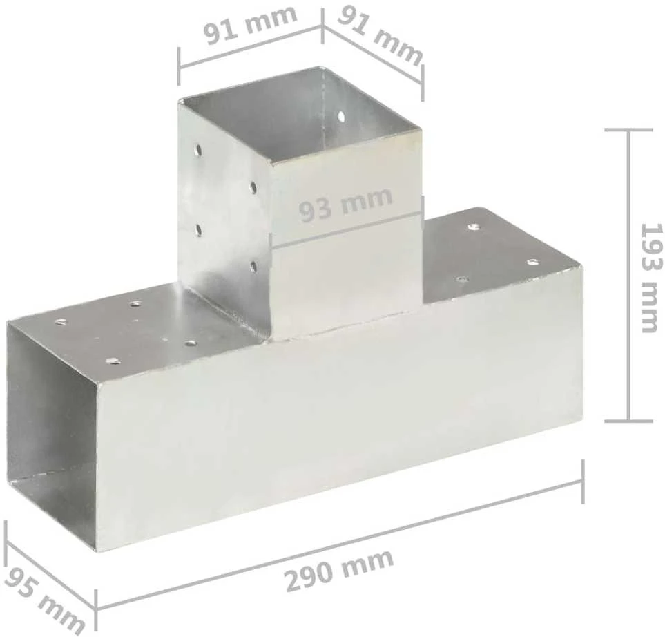 Stulpo sujungimas, 91x91mm, galvanizuotas metalas, T formos