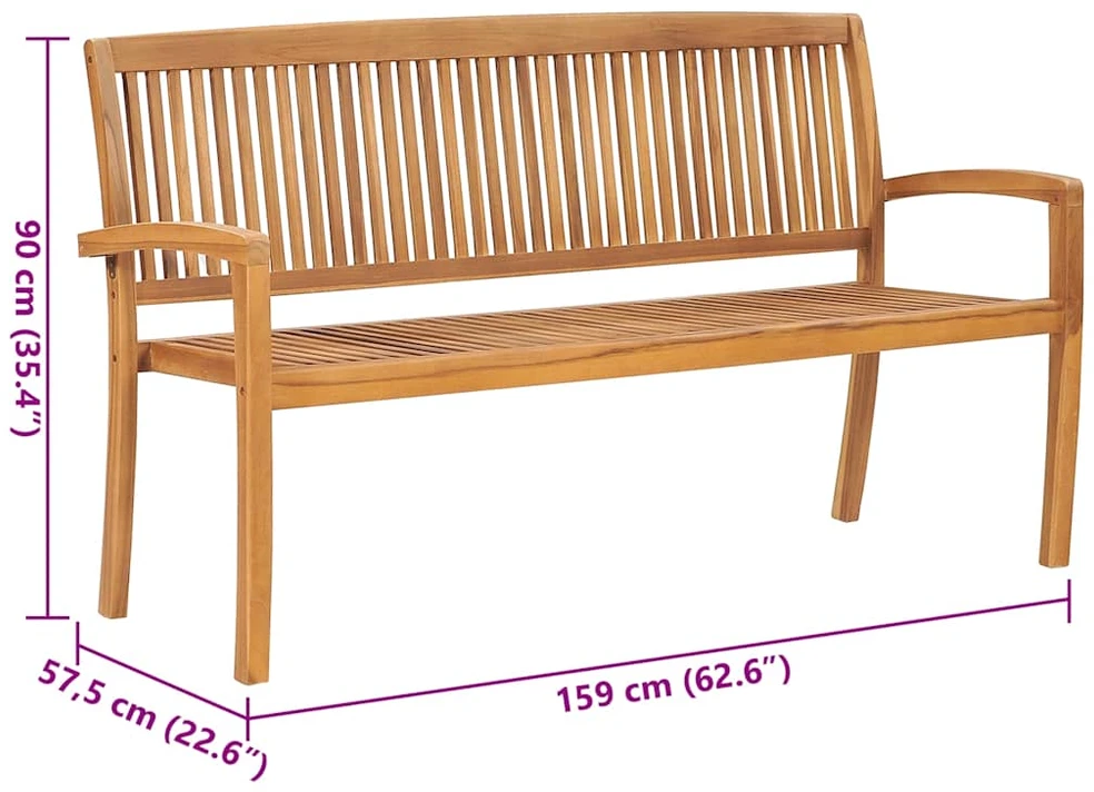 Sudedamas sodo suoliukas su pagalvėle, 159 cm, tikmedis