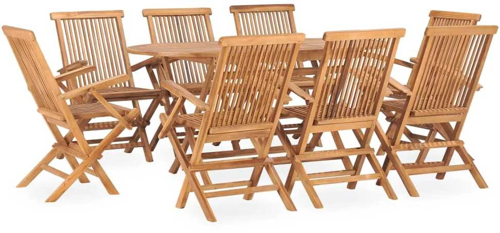 Lauko baldų komplektas VidaXL Sulankstomas lauko valgomojo komplektas, 9 dalių, tikmedis