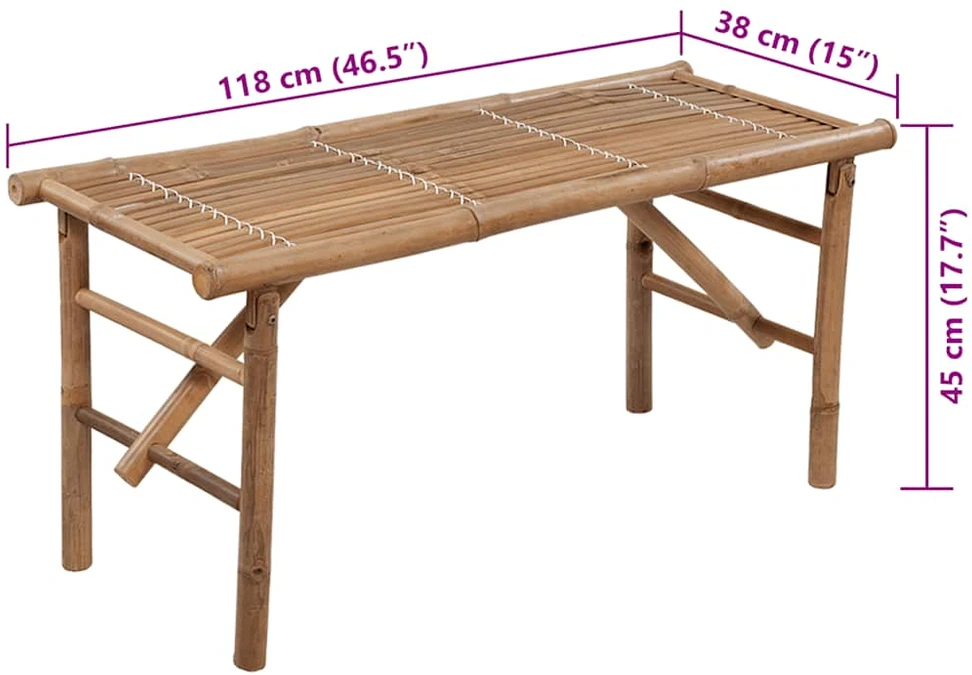 Sulankstomas sodo suoliukas su pagalvėle, 118cm, bambukas