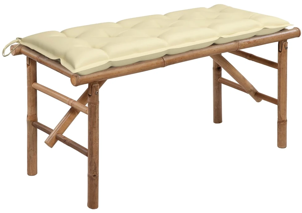 Sulankstomas sodo suoliukas su pagalvėle, 118cm, bambukas