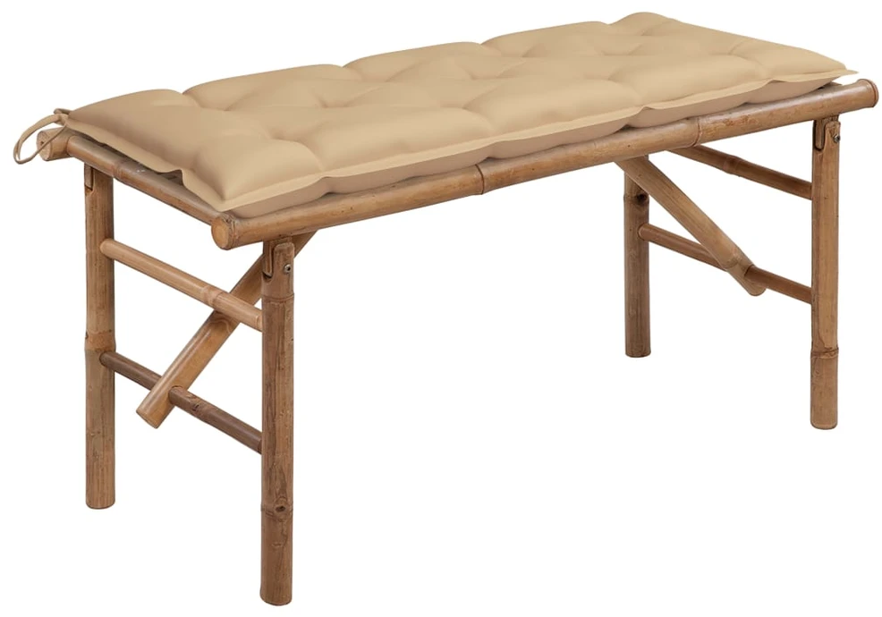 Sulankstomas sodo suoliukas su pagalvėle, 118cm, bambukas
