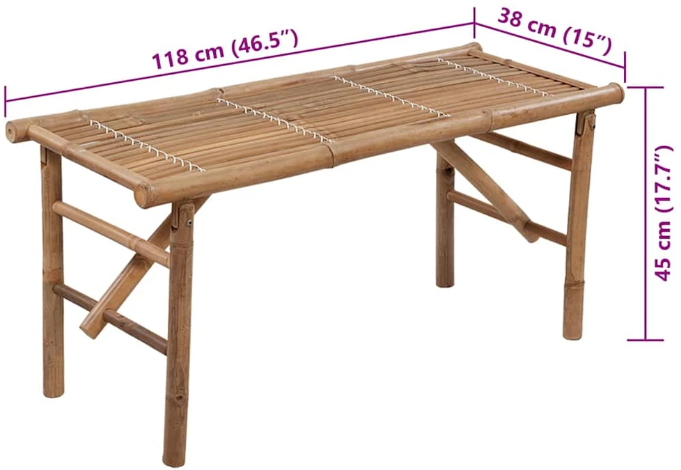 Sulankstomas sodo suoliukas su pagalvėle, 118cm, bambukas
