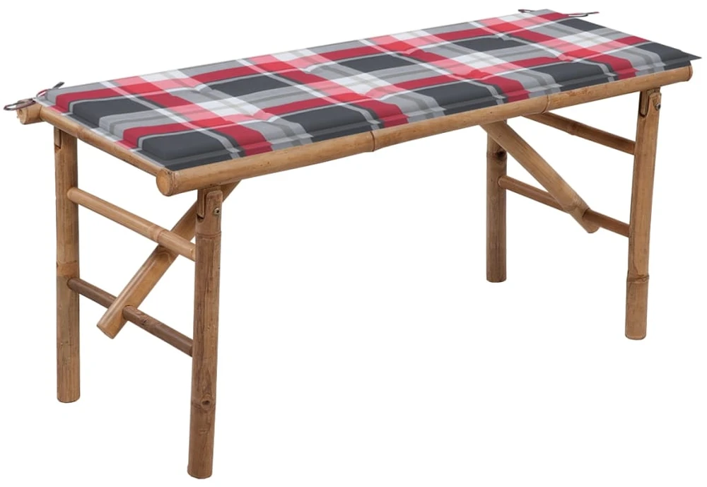 Sulankstomas sodo suoliukas su pagalvėle, 118cm, bambukas