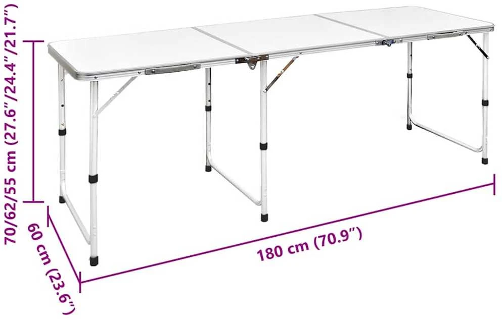 Sulankstomas Stalas Stovyklavimui iš Aliuminio 180 x 60 cm