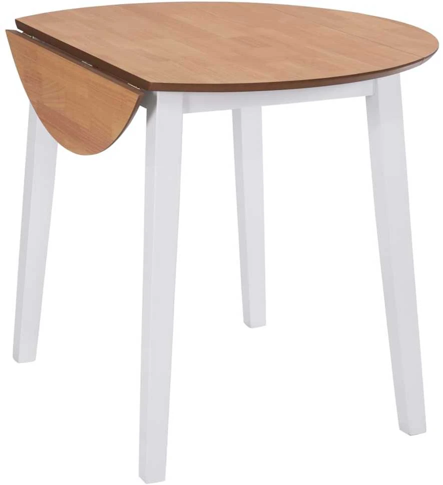Sulenkiamas valgomojo stalas, apvalus, MDF, baltos spalvos
